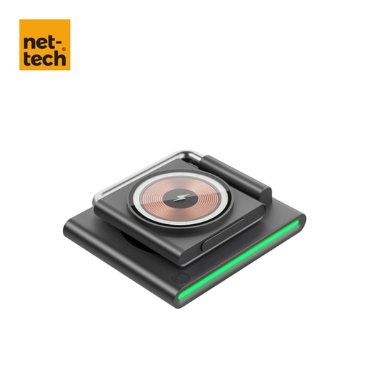 Nettech NT-WCH04 Gri 3in1 15W Kablosuz Şarj İstasyonu - Telefon, Airpods ve Apple Watch Uyumlu - İthalatçı Garantili