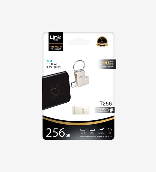 LinkTech T256 Premium Dual 256GB Type-C USB OTG Flash Bellek - LOF-T256, 90MB/s Hızlı Veri Aktarımı ve Depolama