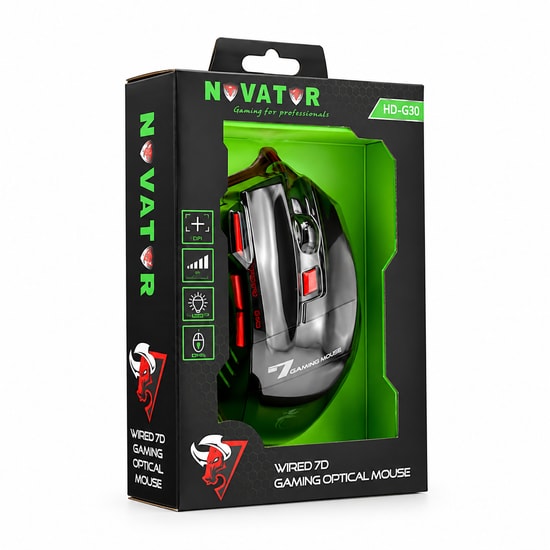Novator HD-G30 Ledli Oyuncu Mouse - NT-91536 Ergonomik Tasarım, Yüksek DPI Hassasiyetli Profesyonel Oyuncu Mouse