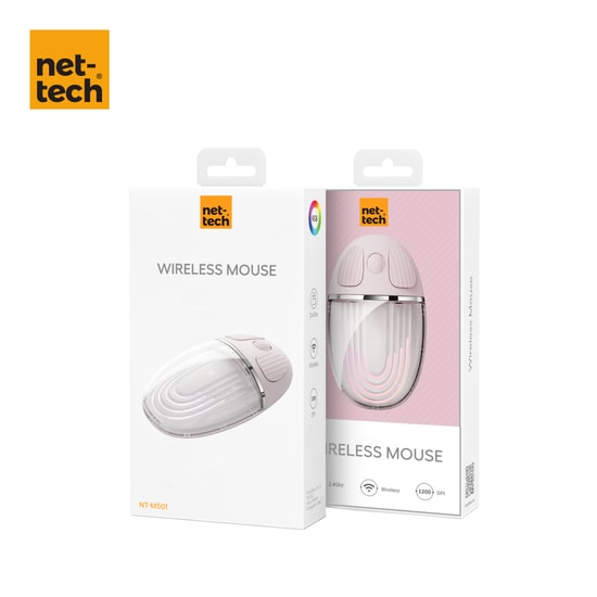 Nettech NT-MS01 Bluetooth Pembe Mouse - Şeffaf Kasa, Ergonomik Tasarım, 1001-2000 DPI Kablosuz - NT-107450