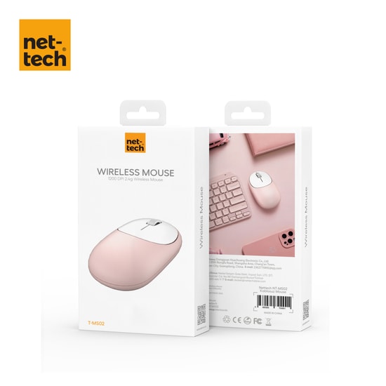 Nettech NT-MS02 Pembe 2.4g Wireless Mouse - 1200 DPI Hassasiyet, Alüminyum Kasa, İthalatçı Garantili - NT-107452