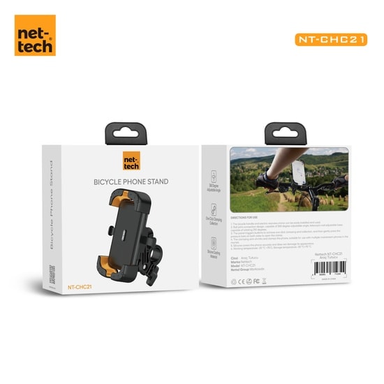 Nettech NT-CHC21 Bisiklet ve Motosiklet Kıskaçlı Telefon Tutucu (Siyah) - Gidon Bağlantılı, Güçlü Kavrama, Universal
