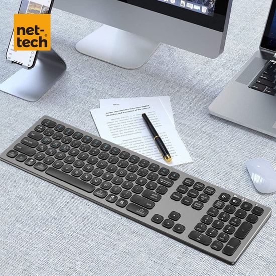 Nettech NT-KM01 Siyah Türkçe Q Düzen Bluetooth Klavye - Alüminyum, Multimedya Tuşlu, 10 Metre Mesafeli (NT-107453)