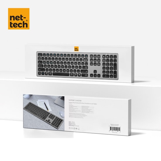 Nettech NT-KM01 Siyah Türkçe Q Düzen Bluetooth Klavye - Alüminyum, Multimedya Tuşlu, 10 Metre Mesafeli (NT-107453)