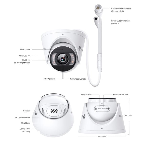 TP-Link InSight S485 (2.8mm) 8MP Full-Color Turret IP Kamera - 4K, 30m IR, İnsan Araç Algılama, Mikrofon, İki Yönlü Ses
