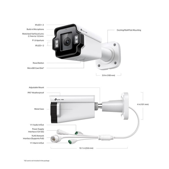 TP-Link InSight S345ZI 4MP Smart Bullet Kamera - 2.7-13.5mm Motorize Varifocal Lens, 60m IR, IP67, Mikrofon, IK10 H.265+