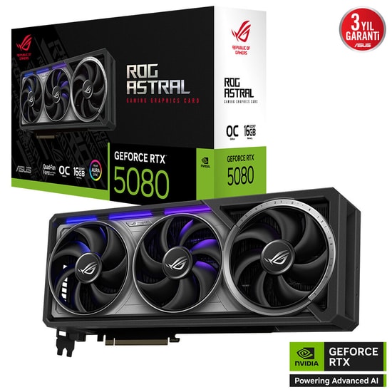 Asus ROG Astral RTX 5080 Gaming OC 16GB GDDR7 Ekran Kartı (90YV0LV0-M0NA00) - 256bit, 2790MHz, DLSS 4, 2xHDMI 3xDP