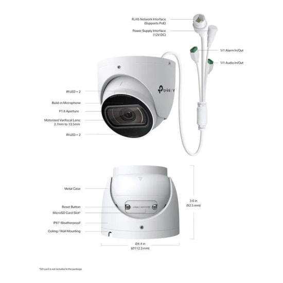 TP-Link Vigi Insight S445ZI 4mp 2.7-13.5mm Lens 60Metre IR Color İnsan Araç Algılama Dahili Mikrofon IK10 IP67 Ip Kamera