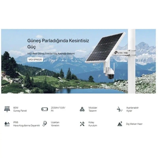TP-Link VIGI SP6020 20.8Ah/10.8V 60W Güneş Enerjisi Besleme Sistemi - Yüksek Verimli Solar Panel ve Batarya Kiti