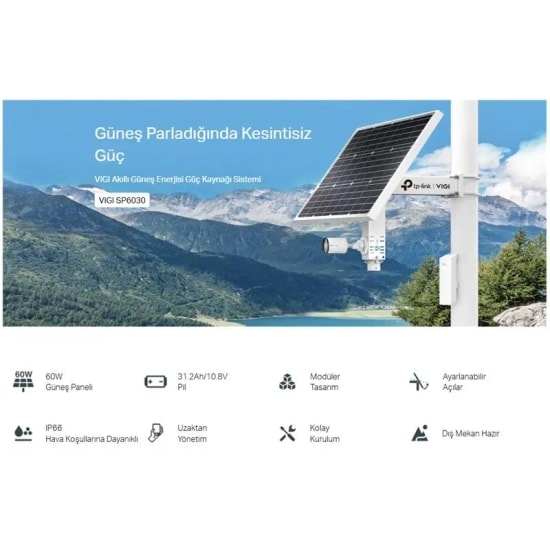 TP-Link VIGI SP6030 Akıllı Güneş Enerjisi Besleme Sistemi - 31.2Ah Batarya, 10.8V Çıkış, 60W Yüksek Verimli Solar Panel